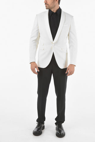 Blazer 1 Bottone TUXEDO in Motivo Camou Tono su Tono con Revers Sciallato