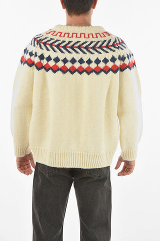 Pullover Girocollo in Lana con Ricami Geometrici 