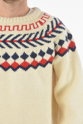 Crew Neck Geometric Embroidery Wool Pullover