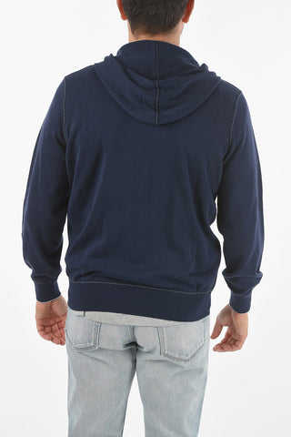 Front Zipped Cotton Hoodie with Visible Stitchings
