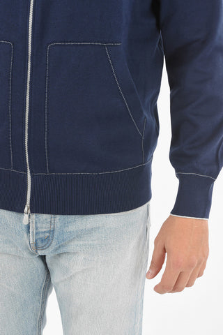 Front Zipped Cotton Hoodie with Visible Stitchings