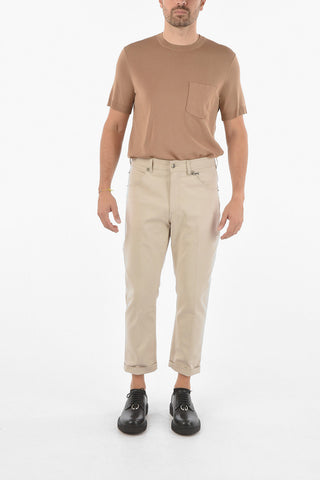 Loose Fit Low Waist Trousers with Visible Stitching