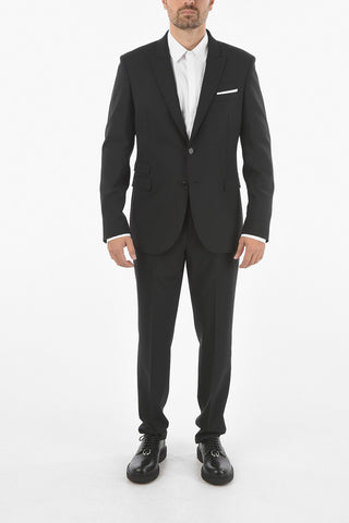 Virgin Wool Blend 2-button Suit with Peak Lapel
