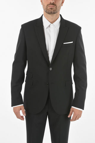 Virgin Wool Blend 2-button Suit with Peak Lapel