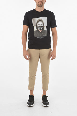 Printed SCULPTED WARRIORS SERIES Crew-Neck T-shirt with Cuffed Short Sleeves