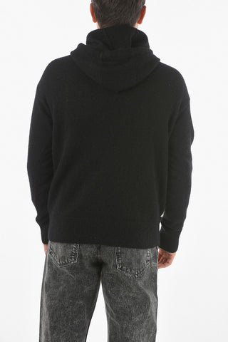 Maglia in Misto Lana con Cappuccio e Logo Frontale
