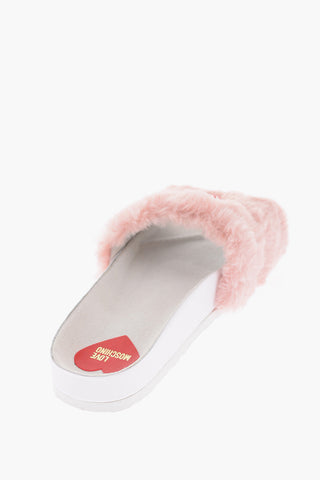 LOVE Faux Fur BIRKI30 Sandals with Golden Heart and Jewelry