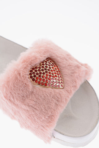 LOVE Faux Fur BIRKI30 Sandals with Golden Heart and Jewelry