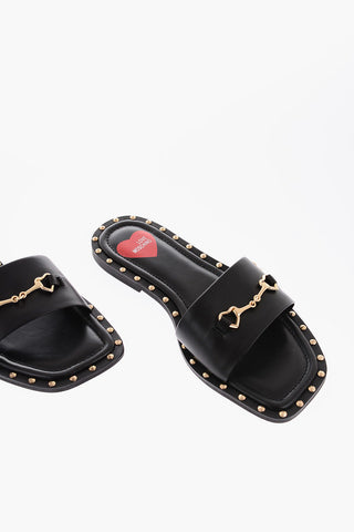 LOVE Sandali Flat in Pelle con Dettagli Dorati
