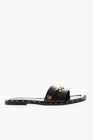 LOVE Sandali Flat in Pelle con Dettagli Dorati