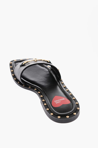 LOVE Sandali Flat in Pelle con Dettagli Dorati
