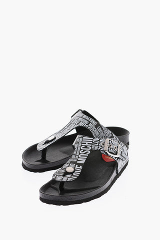 LOVE Sandali Infradito BIRKI30 in Pelle con Logo All Over e Fibbia Laterale