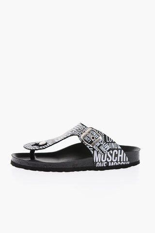 LOVE Sandali Infradito BIRKI30 in Pelle con Logo All Over e Fibbia Laterale