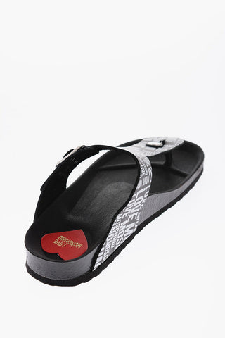 LOVE Sandali Infradito BIRKI30 in Pelle con Logo All Over e Fibbia Laterale
