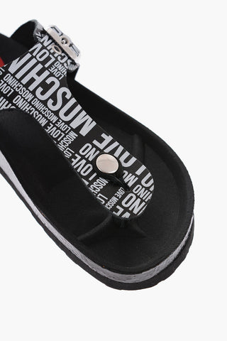 LOVE Sandali Infradito BIRKI30 in Pelle con Logo All Over e Fibbia Laterale