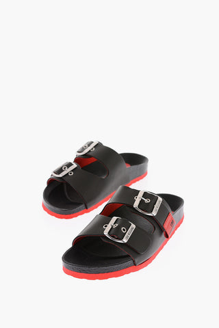 LOVE Sandali in Pelle con Doppia Fibbia e Suola a Contrasto