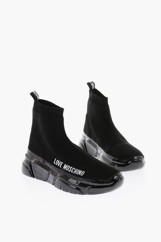 Perforated Fabric RUNNING35 High-Top Sock Sneakers with Intarsio Logo