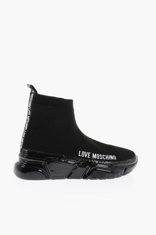 Perforated Fabric RUNNING35 High-Top Sock Sneakers with Intarsio Logo