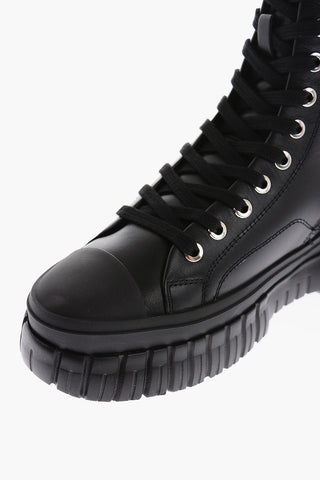 LOVE Leather Side Logo-Printed Combat Boots with Buckle Contrasting
