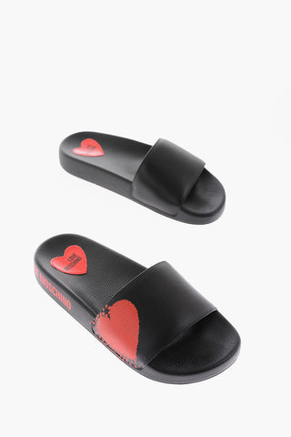LOVE Hearts Printed Faux Leather Slides