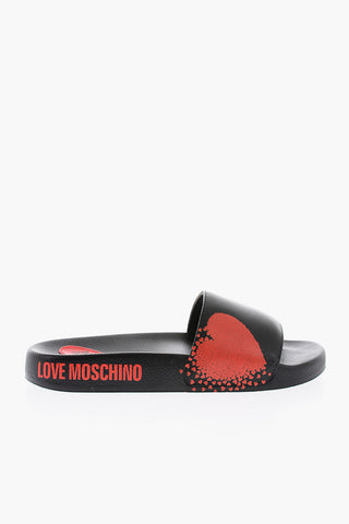 LOVE Hearts Printed Faux Leather Slides