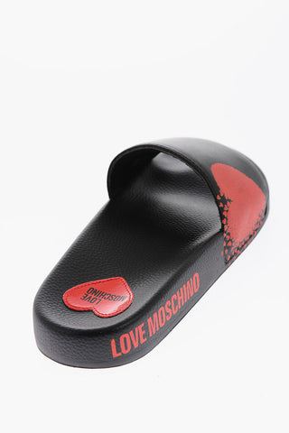 LOVE Hearts Printed Faux Leather Slides