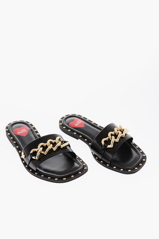LOVE Golden Studs and Chain FLAT15 Sandals