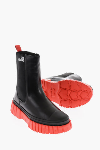 LOVE Contrasting Track Sole Leather Chelsea Boots