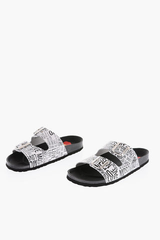 LOVE Sandali in Pelle con Logo all-over e Doppia Fibbia