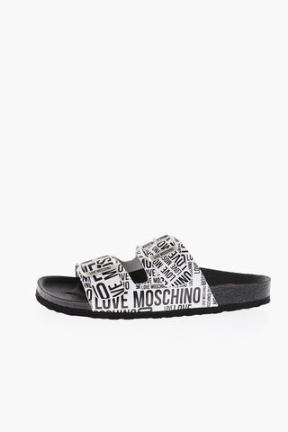 LOVE Sandali in Pelle con Logo all-over e Doppia Fibbia