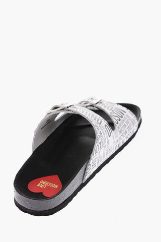 LOVE Sandali in Pelle con Logo all-over e Doppia Fibbia