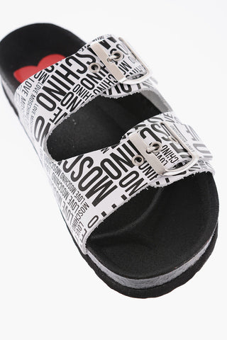 LOVE Sandali in Pelle con Logo all-over e Doppia Fibbia