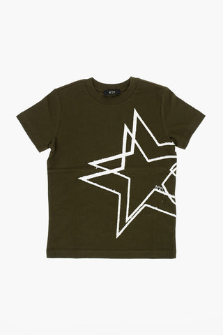 T-shirt Girocollo con Ricamo Stella a Contrasto