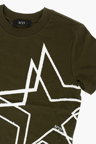 T-shirt Girocollo con Ricamo Stella a Contrasto