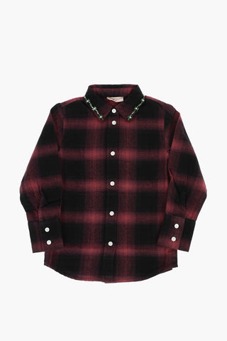 Tartan Check Shirt with Collar Jewelry