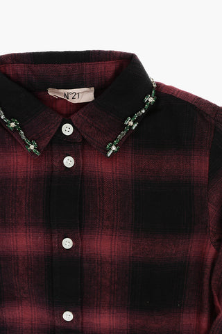 Tartan Check Shirt with Collar Jewelry