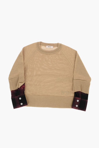 Crewneck Sweater with Tartan Cuffs