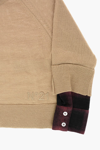 Crewneck Sweater with Tartan Cuffs