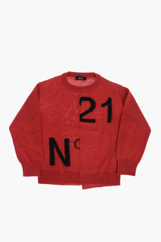 maglia girocollo con logo ricamato