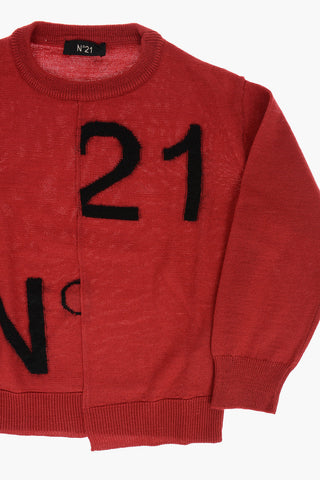 maglia girocollo con logo ricamato