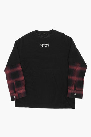 tartan sleeve crew-neck t-shirt