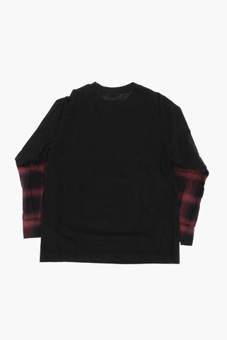 tartan sleeve crew-neck t-shirt