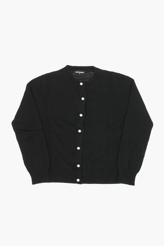 Cardigan Girocollo con Bottoni Perlati e Logo Dorato