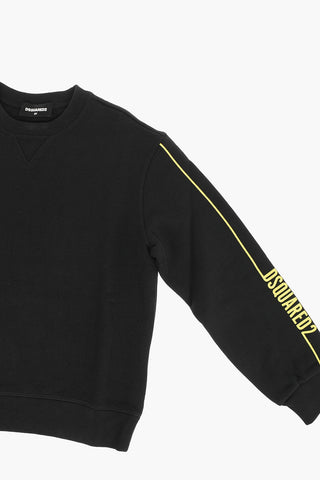 contrasting logo solid color crew-neck sweatshirt