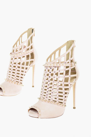 11,5cm Suede Open Toe Cut Out Ankle Boots with Studded