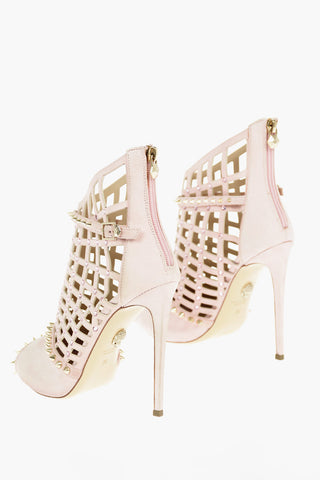 11,5cm Suede Open Toe Cut Out Ankle Boots with Studded