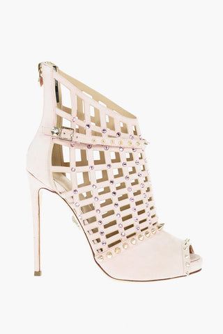 11,5cm Suede Open Toe Cut Out Ankle Boots with Studded