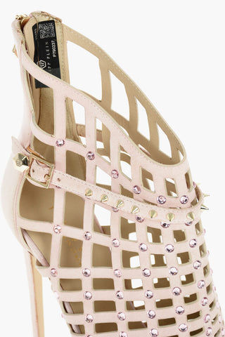 11,5cm Suede Open Toe Cut Out Ankle Boots with Studded
