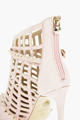 11,5cm Suede Open Toe Cut Out Ankle Boots with Studded