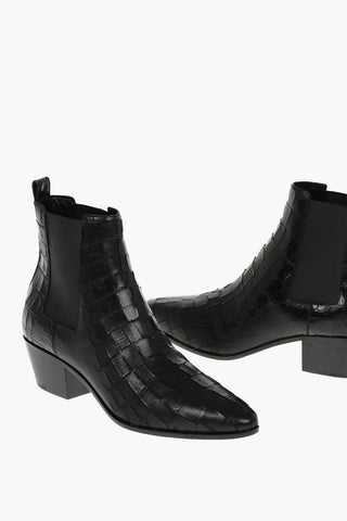 5cm Crocodile Effect Leather CROCK Chelsea Booties